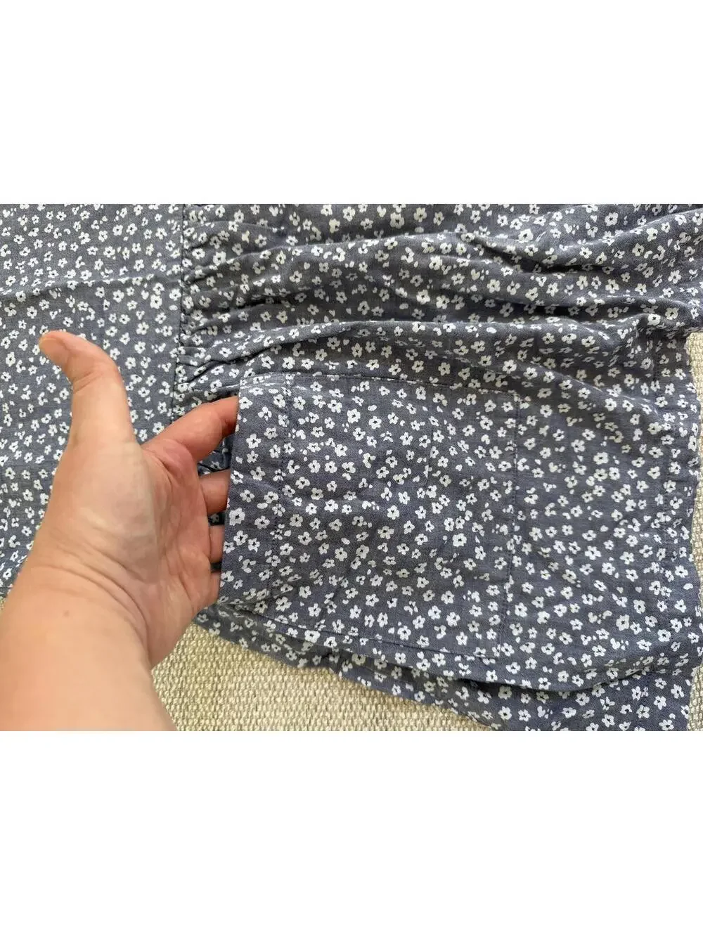 Tea Collection Girls Blue Floral Dress Size 12 Cotton Pocketed Short Sleeve